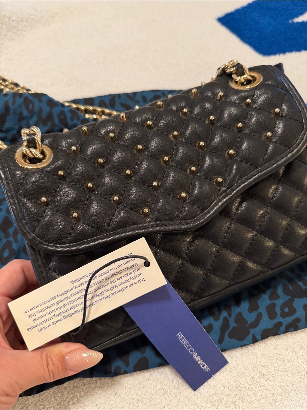 Rebecca Minkoff Black Leather Gold Spiked handbag